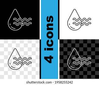 Set line Recycle clean aqua icon isolated on black and white, transparent background. Drop of water with sign recycling.  Vector