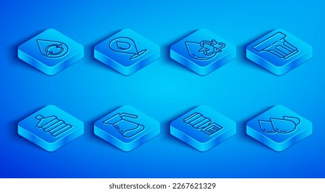 Fijar línea Reciclar agua limpia, Agua caída con ubicación, Agua Jug de vidrio, enfriador, Vidrio, Botella grande e ícono. Vector