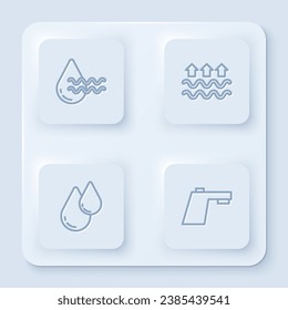 Set line Recycle clean aqua, Waves of water and evaporation, Water drop and tap. White square button. Vector