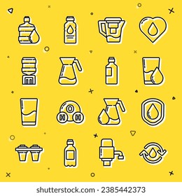 Set line Recycle clean aqua, Waterproof, Glass with water, jug filter, Jug glass, cooler, Big bottle and Bottle icon. Vector