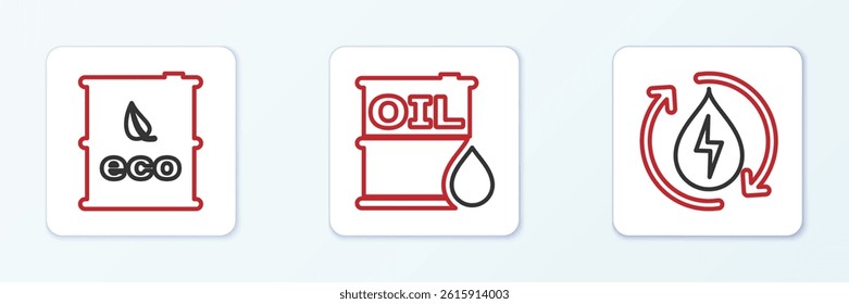 Set line Recycle clean aqua, Bio fuel barrel and Oil icon. Vector