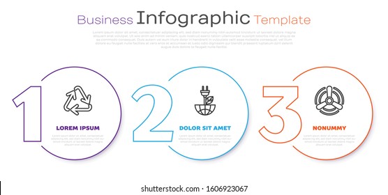 Set line Recycle symbol, Electric saving plug in leaf and Wind turbine. Business infographic template. Vector