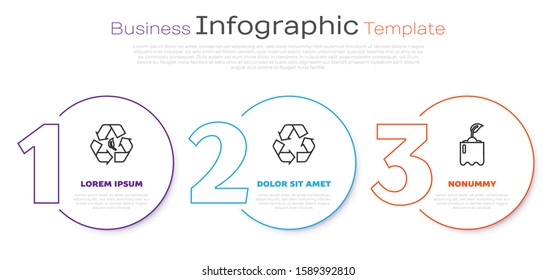 Set line Recycle symbol and leaf, Recycle symbol and Sprout in bottle. Business infographic template. Vector