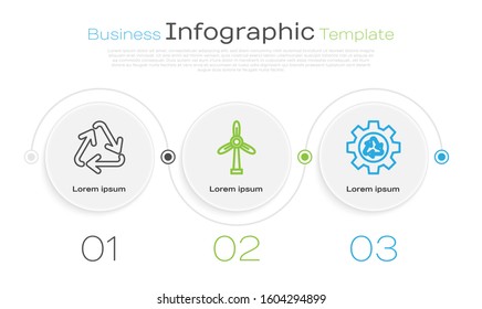 Set line Recycle symbol, Wind turbine and Recycle symbol and gear. Business infographic template. Vector