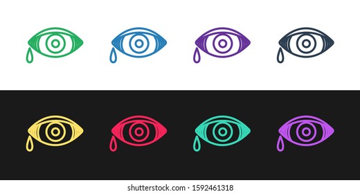 Set line Reddish eye due to viral, bacterial or allergic conjunctivitis icon isolated on black and white background.  Vector Illustration