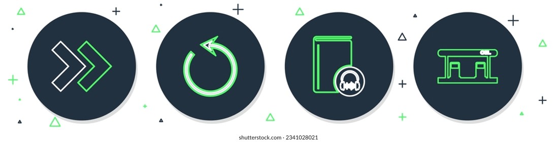 Set line Refresh, Audio book, Arrow and Gas filling station icon. Vector