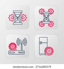 Defina a configuração do refrigerador de linha, roteador e wi-fi, ampulheta e ícone. Vetor