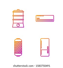 Set line Refrigerator , Stereo speaker , Double boiler  and Air conditioner . Gradient color icons. Vector