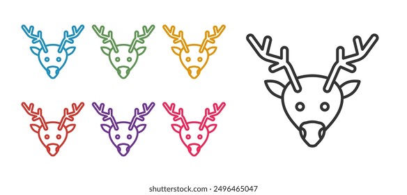Linie Rentier-Symbol einzeln auf weißem Hintergrund festlegen. Frohe Weihnachten und einen guten Rutsch ins neue Jahr. Setzen Sie die Symbole bunt. Vektorgrafik