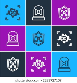 Set line Rejection voice recognition, Shield face and Motion sensor icon. Vector