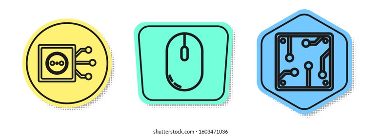 Set line Remote control, Computer mouse and Processor. Colored shapes. Vector