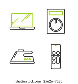 Set line Remote control, Electric iron,  and Laptop icon. Vector
