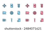 Set line Remote control, Gamepad, Drone, File document, Global technology or social network, Voice assistant, Folder and lock and Hard disk drive HDD icon. Vector