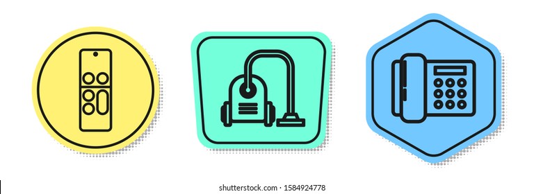 Set line Remote control , Vacuum cleaner  and Telephone . Colored shapes. Vector