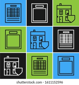 Set line Report file document, House with shield and Empty form icon. Vector