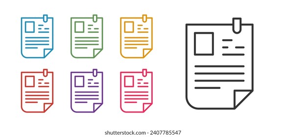 Set line Resume icon isolated on white background. CV application. Searching professional staff. Analyzing personnel resume. Set icons colorful. Vector