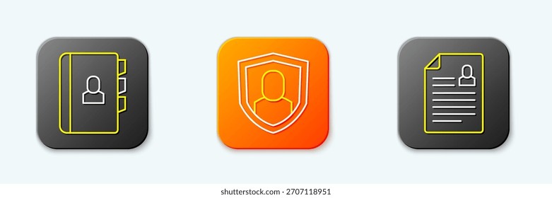 Set line Resume, User protection and  icon. Vector