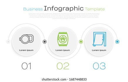 Set line Retractable cord leash, Bag of food for pet and Door for pet. Business infographic template. Vector
