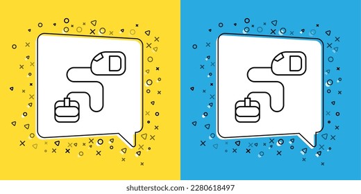 Set line Retractable cord leash with carabiner icon isolated on yellow and blue background. Pet dog lead. Animal accessory for outdoors walk.  Vector