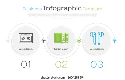 Set line Retro audio cassette tape, Music tape player and Air headphones. Business infographic template. Vector