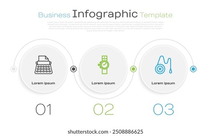 Set line Retro typewriter, Wrist watch and Yoyo toy. Business infographic template. Vector