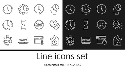 Fijar línea Retro reloj de pared, Administración de tiempo, Reloj, Viejo reloj de arena, 24 horas e icono. Vector