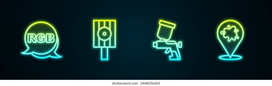 Set line RGB, Spray can nozzle cap, Paint spray gun and . Glowing neon icon. Vector