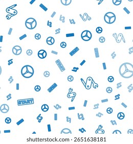 Set line Ribbon in finishing line, Swiss army knife and Bicycle wheel on seamless pattern. Vector