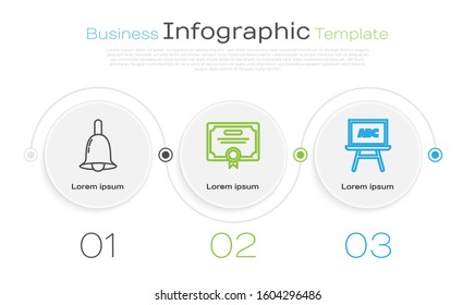 Set line Ringing bell, Certificate template and Chalkboard. Business infographic template. Vector