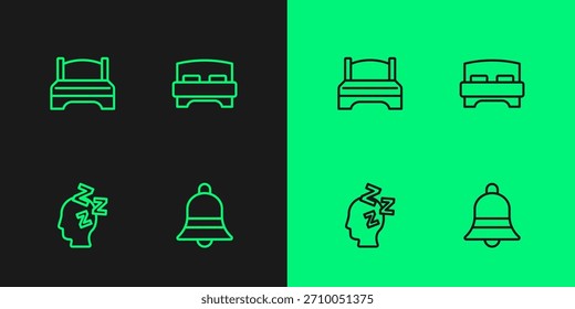 Definir linha Toque sino, Sonhos, cama grande e ícone. Vetor