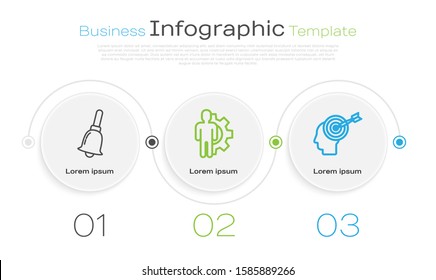 Set line Ringing bell, Human with gear inside and Head hunting concept. Business infographic template. Vector