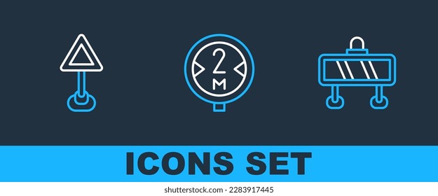 Set line Road barrier, Triangle warning blank and traffic sign icon. Vector
