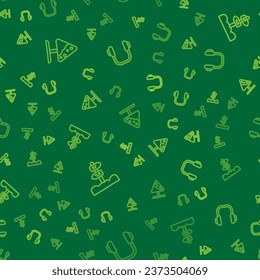 Set line Road sign avalanches, traffic signpost and Winter headphones on seamless pattern. Vector