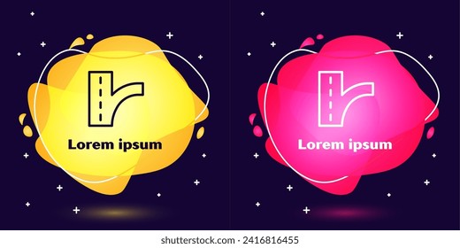 Set line Road traffic sign. Signpost icon isolated on blue background. Pointer symbol. Isolated street information sign. Direction sign. Abstract banner with liquid shapes. Vector