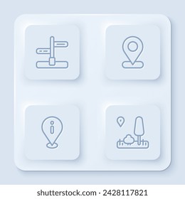 Set line Road traffic sign, Location, with information and City map navigation. White square button. Vector
