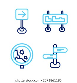Set line Road traffic sign, warning rockfall,  and Traffic turn right icon. Vector