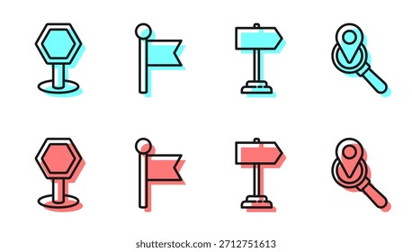 Set line Road traffic sign, Road traffic sign, Location marker and Search location icon. Vector