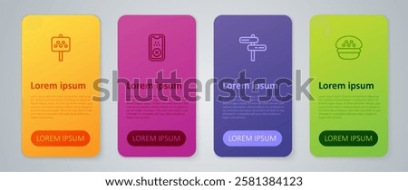 Set line Road traffic sign, Taxi driver cap, for taxi stand and mobile app. Business infographic template. Vector