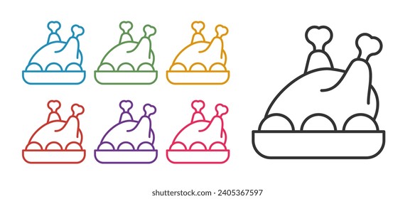 Set line Roasted turkey or chicken icon isolated on white background. Merry Christmas and Happy New Year. Set icons colorful. Vector