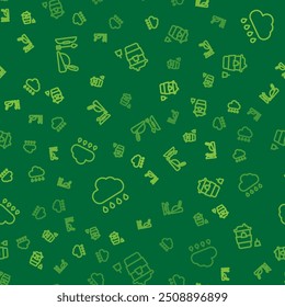 Set line Robin hood hat, Cloud with rain and Coffee cup to go on seamless pattern. Vector