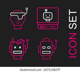 Set line Robot, Broken robot,  and Smart glasses icon. Vector
