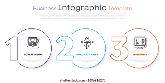 Set line Robot, Robot and Computer monitor screen. Business infographic template. Vector
