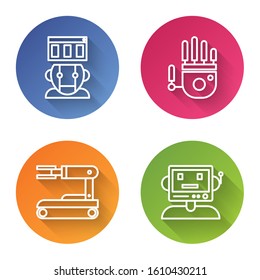 Set line Robot, Mechanical robot hand, Robot and Robot. Color circle button. Vector