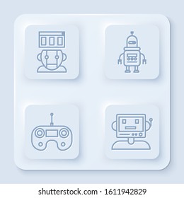 Set line Robot, Robot, Remote control and Robot. White square button. Vector