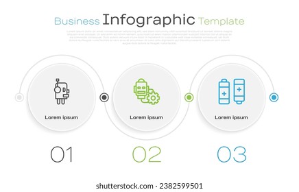 Set line Robot, setting and Battery. Business infographic template. Vector
