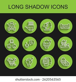 Set line Robot, Smart glasses, Mars rover, Humanoid robot, setting, Bot, humanoid driving car and  icon. Vector
