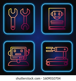 Set line Robot, Robot, Spanner and User manual. Gradient color icons. Vector