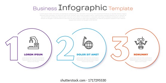 Set line Robotic robot arm hand factory, Social network and Robot. Business infographic template. Vector