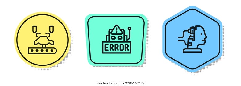 Set line Robotic robot arm on factory, Error in and for maintenance. Colored shapes. Vector