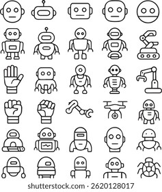 Set of line robots icons
